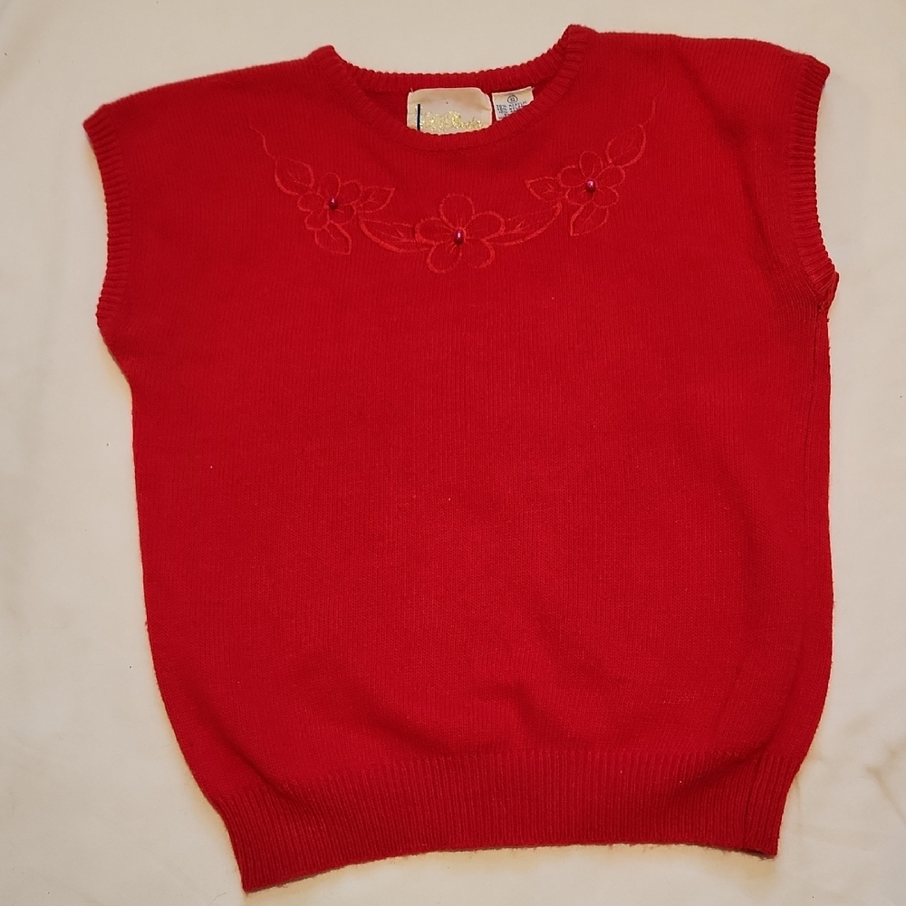 Vintage |Red Button Floral Embroidered Women's Sweater Sz S